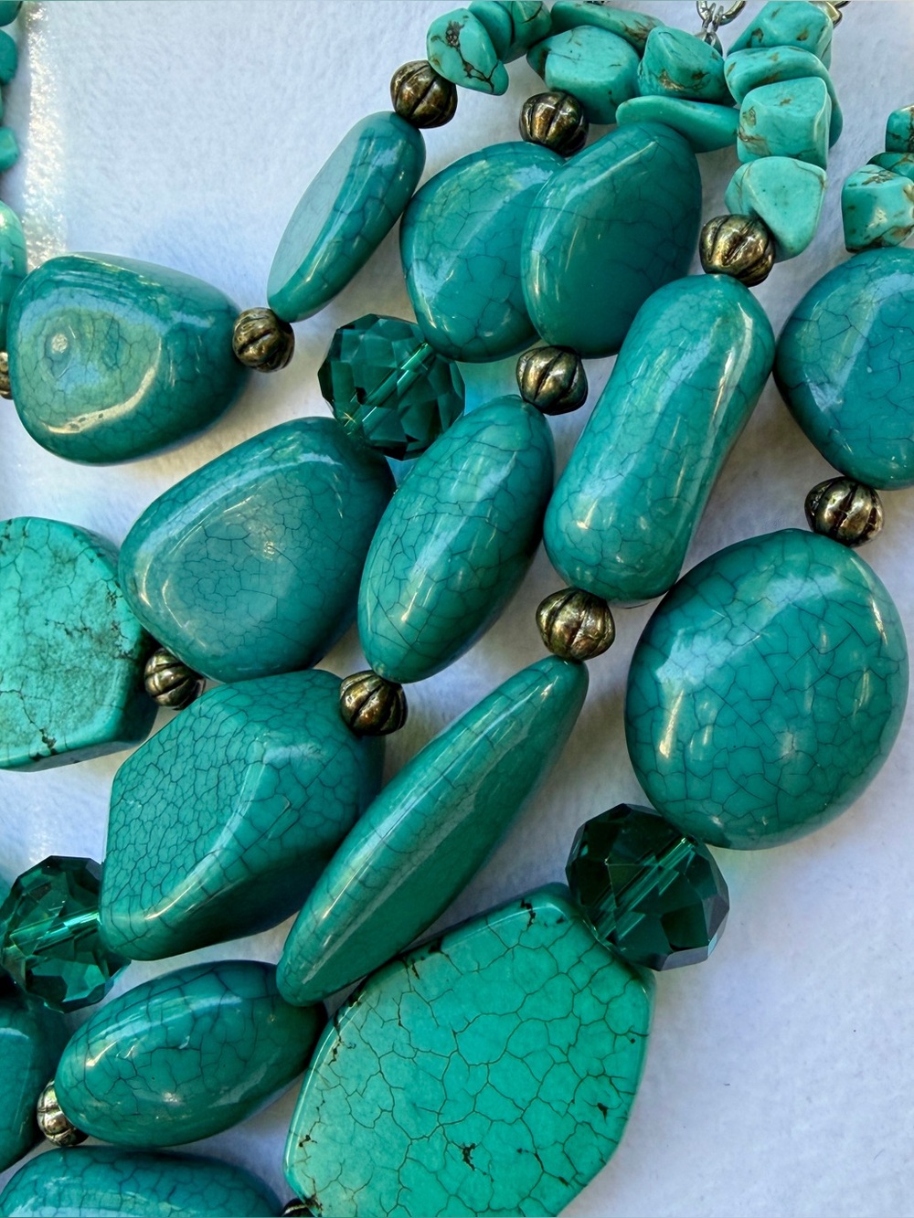 Multi Strand Layered Faux Turquoise Beaded Stone Statement Necklace Southwest - Picture 9 of 16